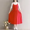 Повседневные платья 2024, летние женские ретро однотонные красные на тонких бретельках Mori Girl Style, длинные платья, свободное пляжное платье-майка в стиле бохо SF159