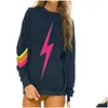 Sweats à capuche pour hommes Sweat-shirt Printemps Mince Femmes / Fille O-Cou Rainbow Stripe Lightning Imprimer T-shirt à manches longues Mode Hoodi Dhkj0