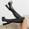 Stiefel 2024 Goldsplitter Schwarz Apricot Punk Stein Muster Lange Damen Block High Heel Plattform Knie Botas Party Frauen Schuhe