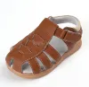 SandQ extérieur bébé garçon sandales en cuir véritable doux nouvel été pour bebe meninas meninos premières chaussures de marche cannelle noire pour pieds nus