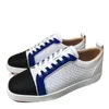 Scarpe casual Moda Lusso Low Top Scarpe da ginnastica da uomo Guida a spillo Tessuto bianco Vera pelle da sposa Rivetti neri Puntale Scarpe da ginnastica