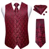 Dibangu Classico Rosso Nero Paisley Abito da uomo Gilet Cravatta Taschino Quadrato Gemelli Set Gilet da lavoro formale per uomo Matrimonio 240228