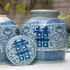 Flessen Blauwe en witte potten Antieke keramische ornamenten Porseleinen theepot Kleine oude artikelen Vaas