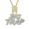 Iced Out Bling Hip Hop Cursive Letter Big Trap Pendant Necklace CZ Cubic Zirconia House Charm Men Women Fashion Jewelry 240226