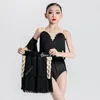 Stage Wear Girls' Latin Dance Dress Summer Children Practice Black Fringe Competition Suit Samba Cha Costume