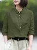 Women's Blouses Women Fashion Solid Cotton Shirt 2024 ZANZEA Casual Loose Tops Tunic Work Blusas Vintage Summer Lapel Neck 3/4 Sleeve Blouse