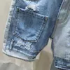 Shorts pour hommes Ultra mince jeans droits personnalisés plusieurs poches de couleur mélangée Patchwork Déchirure du trou en denim Shorts pour hommes Street Street J240228