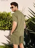 Men's Tracksuits Summer cotton linen shirt set mens casual outdoor 2-piece set and family clothing pajamas comfortable and breathable beach short sleeved set Q240228