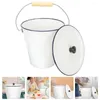 Garrafas de armazenamento balde de esmalte com tampa vintage limpeza doméstica lata de lixo de metal recipiente de gelo cesta de lixo