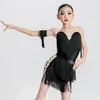 Stage Wear Girls' Latin Dance Dress Summer Children Practice Black Fringe Competition Suit Samba Cha Costume