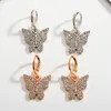 Boucles d'oreilles pendantes 2 paires en alliage papillon élégant Vintage femmes fête de mariage couleur or Zircon cerceau ensemble de bijoux cadeaux pour les filles