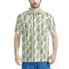 Polos para hombre, muchos patrones de cactus, Polo de marca de moda, cuello mandarín de verano, botón ajustado, ropa informal para hombre Multicolor