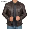 플러스 사이즈 재킷 S-5XL 남성 가을 겨울 가죽 재킷 캐주얼 스탠드 스탠드 모터 사이클 바이커 코트 Zip Up Outwear 240305