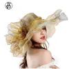 Snapbacks Fs 2023 Fashion Spring Summer Organza Kentucky Hats for Women Elegant Ladies Wide Large Brim Church Wedding Hat with Big Flower