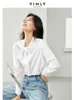 Vimly White Lyocell Lace-up Women Shirt Spring Stand Collar Button Up Casual Shirts Blauses Womens Long Sleeve Tops M5837 240220