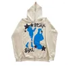 Harajuku Street Street Massion نمط Retro Pattern zip Hoodie Womens Y2K فضفاضة أعلى ملابس شتوية غير رسمية النساء