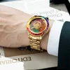 Hip -Hop -Out -Mode -Persönlichkeit Sonnenblume Rotatable Colored Diamond Eingelegtes Moissanit Quarz Uhr für Männer