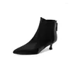 Hair Short Autumn Patchwork Horse Boots Pointed Toe Shoes for Women Winter High Heel Zapatos De Mujer 808