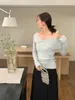 French design wool bottom top for women's spring trend one shoulder long sleeved knit sweater