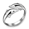S925 Sterling Silver Plated Crystal Cute Dolphin Ring For Women Ladies Silver Rings Bröllopsfest smycken Justerbar storlek Parti