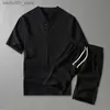 Men's Tracksuits Mens Set Summer Cotton Linen T-shirt Shorts Plus Size 8XL 9XL Fashion Casual Summer Top T-shirt Mens Large Set Q240228