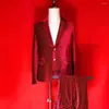 Stage Wear Formal Show Costume Bar Nightclub Men's Singer Host Solid Red Suit Gold Stripe Blazers Pants Velvet Suits Wedding Dress