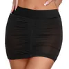 Kjolar kvinnor ruched mini kjol bodycon höft elastiska band semi-sheer wrap underkläder penna för nattklubb nattkläder