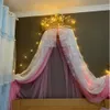 Princesa coroa mosquiteiro cama cortina menina crianças decoração do quarto de cabeceira fio net romântico princesa tendas cama dossel valance 240220