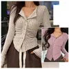 Women's Knits Women Sexy V Neck Turn-Down Knitted Cardigan Sweater Chic Slim Solid Color Buttons Y2k Tops Autumn Winter Fashion Clothes