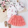 Pudcoco Kids Baby Girl 3Pcs Summer Outfits Sleeveless Mock Neck Tops Ruffle Skirt Bucket Hat Set Toddler Clothes 47T 240226