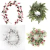 Nya julplattor Pine Cone Rattan Wreath with Red Berry Poinsettia Flowers Vine For Xmas New Year Home Pise Pise Wall Decor