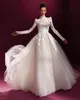 Graceful Wedding Dresses Lace Appliques Bridal Gowns High Neck Sheer Long Sleeves A Line Bride Dresses Custom Made Plus Size