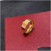 Band Rings 2024 New Luxury Copper With 18K Gold Plated Esigner Three Layers Wide Engraved Ring For Women Jewelry Box Party Drop Delive Ot3Jq