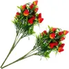 Flores decorativas 2 pcs presentes de noiva simulado morango ramo artificial ornamento falso mesa de jantar plástico vermelho