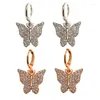 Boucles d'oreilles pendantes 2 paires en alliage papillon élégant Vintage femmes fête de mariage couleur or Zircon cerceau ensemble de bijoux cadeaux pour les filles