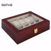 10 Grids Retro Red Wooden Watch Display Case Durable Packaging Holder Jewelry Collection Storage Watch Organizer Box Casket CX2008236j