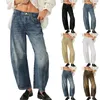 Jeans pour femmes pour femmes jambe large taille moyenne pantalon en denim court ample Baggy Vintage pantalon bleu Y2k Streetwear 2024