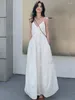 Casual Dresses Vintage Beach Style Loose A-Line Women Dress 2024 Summer Sexig Spaghetti Strap Lady White Clothing Evening Party V-hals Robe