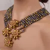 Set di collane Dudo con fiori, set di gioielli con perline africane fatti a mano per le donne, gioielli da sposa nigeriani blu reale/oro