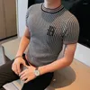 Polos masculinos estilo coreano homens verão lazer mangas curtas camisas polo masculino fino ajuste camisa de malha de negócios moda bordado t-shirt tops