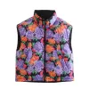 Yelekler Kadın Yelek Parkas Ceketleri Baskılı Çiçek Palto Sıcak Kolsuz Dış Giyim Vintage Moda Ceket Bayanlar Delek Kadın Ceket TRF