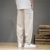 Primavera algodão linho calças masculinas cintura elástica casual harem pant solto moletom tradicional chinês pantalons homme 240220