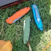 KS 1660 Ken Onion Leek Assisted Flipper Knife 3" Bead Blast Plain Blade, Orange Stainless Steel Handles Folding Pocket Knife Outdoor Hunting Tool Camping Fishing