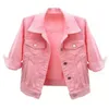 Spring Summer Women Denim Jacket Tops Pink Color Solid Short Multicolor Feminino Three Quarter Sleeve Jean Jacket Size S-5XL240304