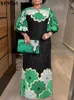 パーティードレス特大の女性ボヘミアンロングドレス2024フォンダファッションハーフスリーブプリント花柄のマキシサンドレスカジュアルルーズサマーローブフェム