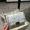 Women Designer Iridescent Gradient Classic Flap Quilted Bags Metallic Colors Silver Metal Hardware Crossbody Shoulder Handbags Large Capacity Outdoor Purse 26CM