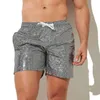 Short de plage imprimé métallique pour hommes, pantalon de sport à paillettes avec taille élastique, tissu doux et respirant à séchage rapide pour le Fitness et le Jogging