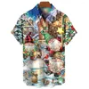 Mannen Casual Shirts 2024 Shirt Kerst Print Korte Mouw Top Hawaiiaanse Revers Knop Voor Mannen Mode Feestkleding T-shirt