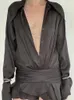 Повседневные платья QWEEK 2024, весна-лето, черное платье-рубашка, мини-сексуальное офисное женское элегантное модное короткое прозрачное пляжное платье с запахом