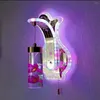 Lampe murale LED de chevet en acrylique, 3 couleurs, variateur de couleur, plante de luxe, fleurs, pendentif en cristal, décoration de chambre à coucher